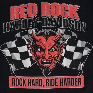 Harley Davidson Red Rock Rock Hard, Die Harder 2020 T-Shirt Mens Medium Devil